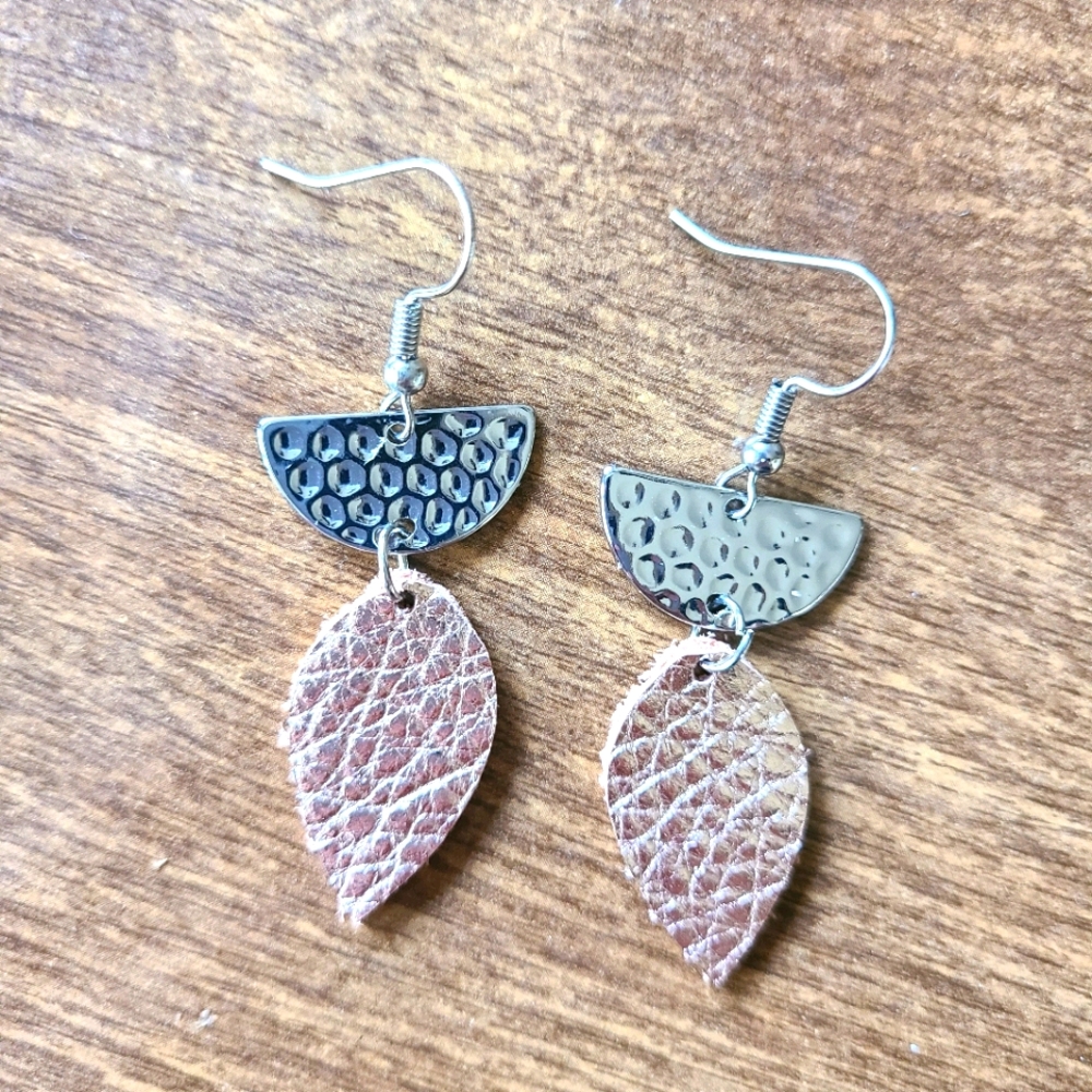 Handcrafted leather earring